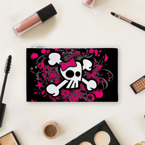 Girly Skull & Crossbones Cosmetic Bag (Small) from ArtsNow.com Front