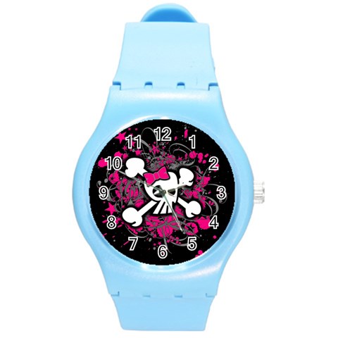 Girly Skull & Crossbones Round Plastic Sport Watch Medium from ArtsNow.com Front