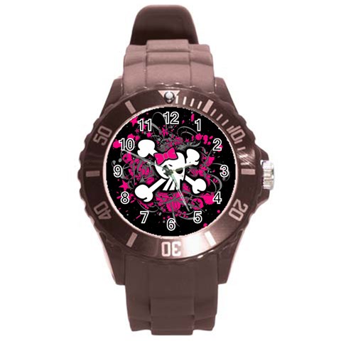 Girly Skull & Crossbones Round Plastic Sport Watch Large from ArtsNow.com Front