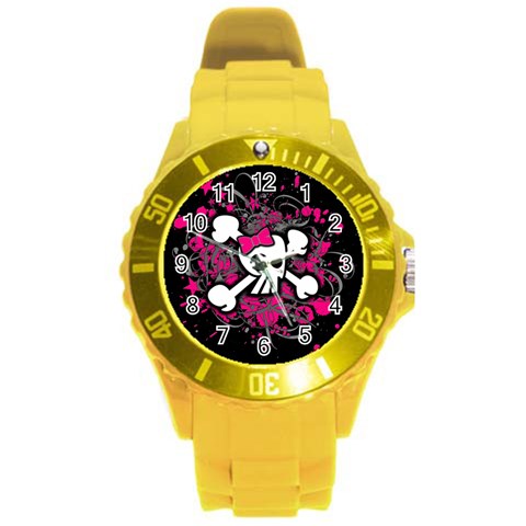 Girly Skull & Crossbones Round Plastic Sport Watch Large from ArtsNow.com Front