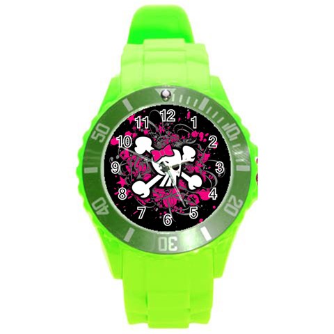 Girly Skull & Crossbones Round Plastic Sport Watch Large from ArtsNow.com Front