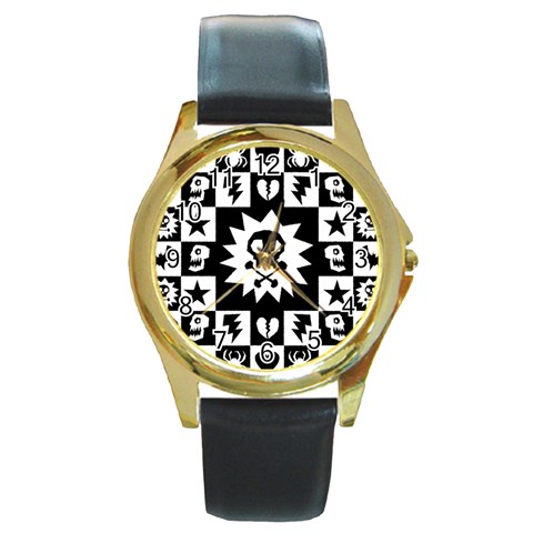 Gothic Punk Skull Round Gold Metal Watch from ArtsNow.com Front