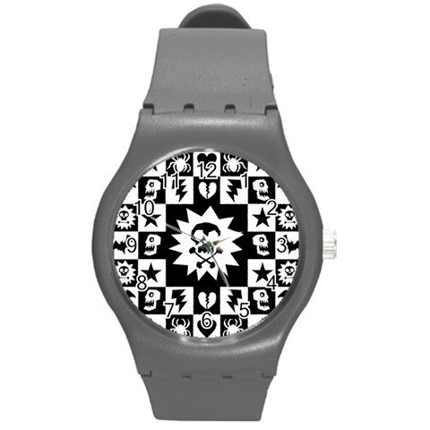 Gothic Punk Skull Round Plastic Sport Watch Medium from ArtsNow.com Front