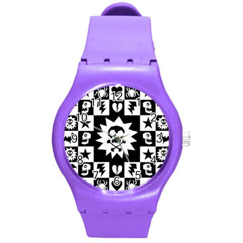 Gothic Punk Skull Round Plastic Sport Watch Medium from ArtsNow.com Front