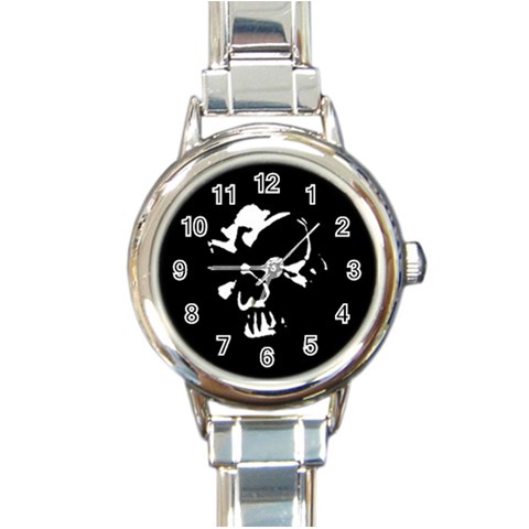 Gothic Skull Round Italian Charm Watch from ArtsNow.com Front