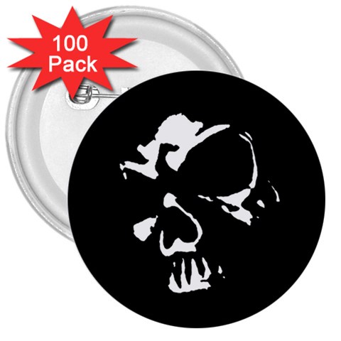 Gothic Skull 3  Button (100 pack) from ArtsNow.com Front