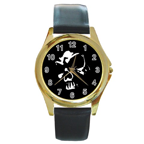 Gothic Skull Round Gold Metal Watch from ArtsNow.com Front