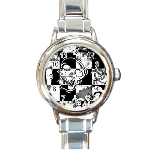 Grunge Skull Round Italian Charm Watch from ArtsNow.com Front