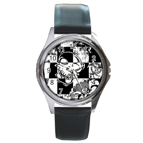 Grunge Skull Round Metal Watch from ArtsNow.com Front