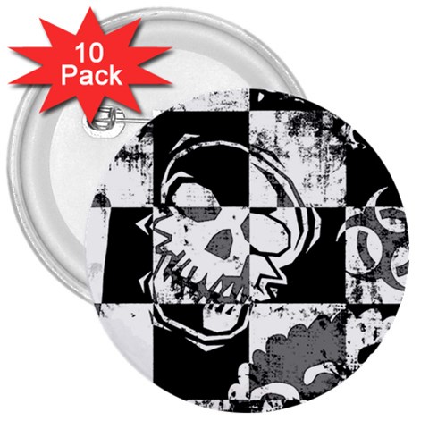 Grunge Skull 3  Button (10 pack) from ArtsNow.com Front