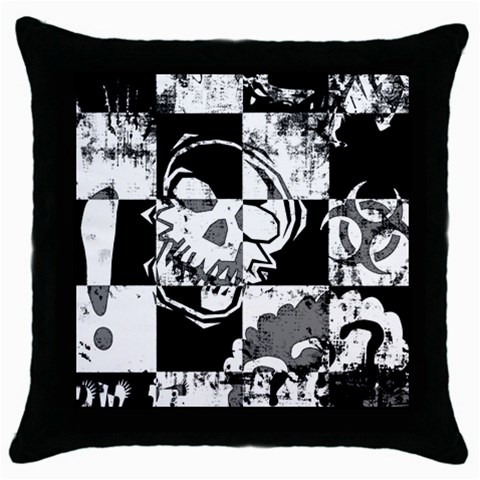 Grunge Skull Throw Pillow Case (Black) from ArtsNow.com Front