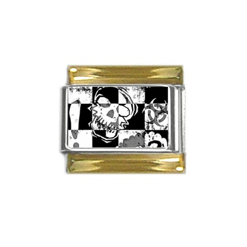 Grunge Skull Gold Trim Italian Charm (9mm) from ArtsNow.com Front