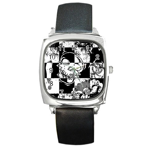 Grunge Skull Square Metal Watch from ArtsNow.com Front