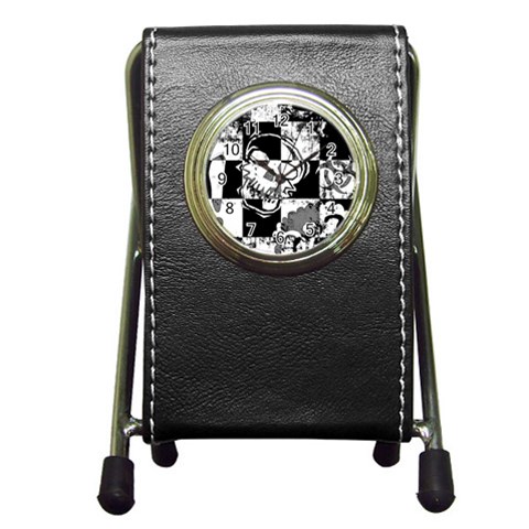 Grunge Skull Pen Holder Desk Clock from ArtsNow.com Front