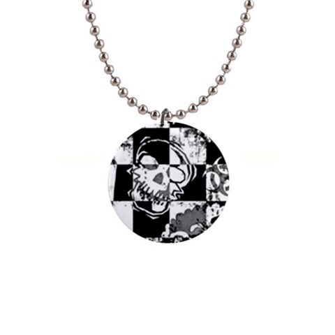 Grunge Skull 1  Button Necklace from ArtsNow.com Front