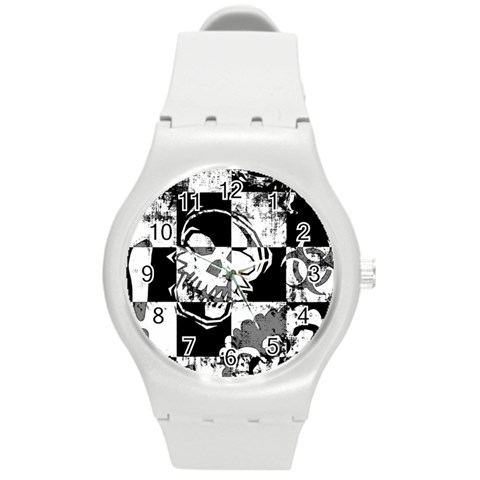 Grunge Skull Round Plastic Sport Watch Medium from ArtsNow.com Front