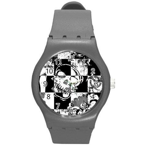 Grunge Skull Round Plastic Sport Watch Medium from ArtsNow.com Front