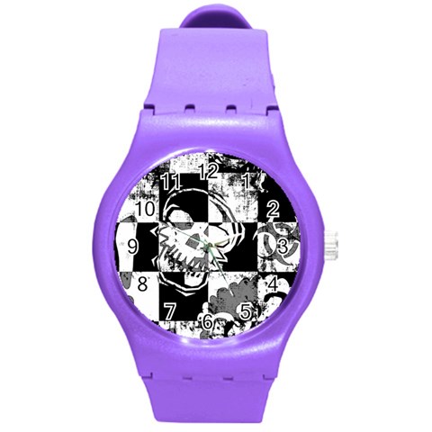 Grunge Skull Round Plastic Sport Watch Medium from ArtsNow.com Front