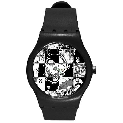 Grunge Skull Round Plastic Sport Watch Medium from ArtsNow.com Front