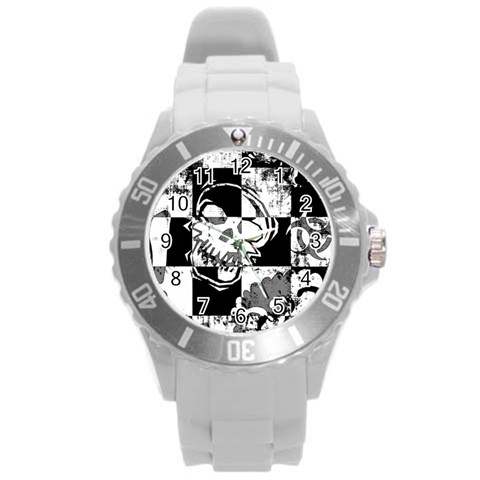 Grunge Skull Round Plastic Sport Watch Large from ArtsNow.com Front