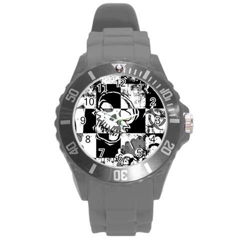 Grunge Skull Round Plastic Sport Watch Large from ArtsNow.com Front