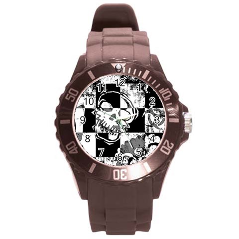 Grunge Skull Round Plastic Sport Watch Large from ArtsNow.com Front