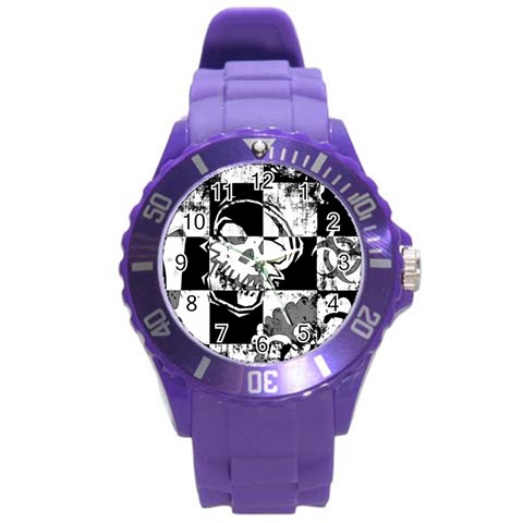 Grunge Skull Round Plastic Sport Watch Large from ArtsNow.com Front