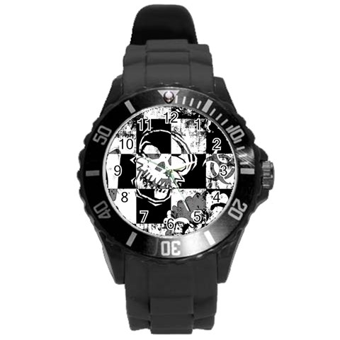 Grunge Skull Round Plastic Sport Watch Large from ArtsNow.com Front