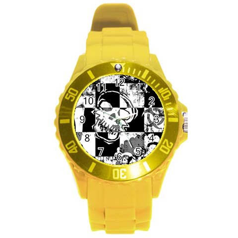 Grunge Skull Round Plastic Sport Watch Large from ArtsNow.com Front