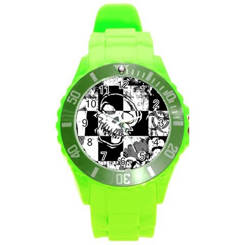 Grunge Skull Round Plastic Sport Watch Large from ArtsNow.com Front