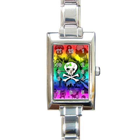 Kawaii Rainbow Skull Rectangular Italian Charm Watch from ArtsNow.com Front