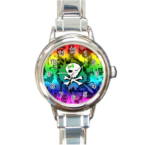 Kawaii Rainbow Skull Round Italian Charm Watch from ArtsNow.com Front