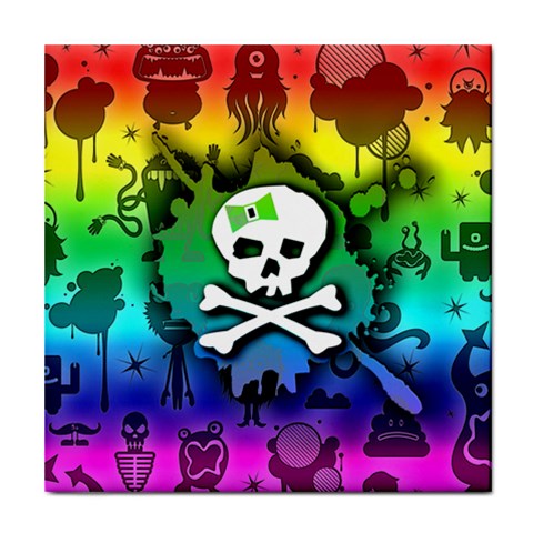 Kawaii Rainbow Skull Tile Coaster from ArtsNow.com Front