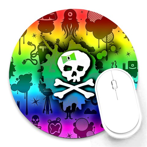 Kawaii Rainbow Skull Round Mousepad from ArtsNow.com Front