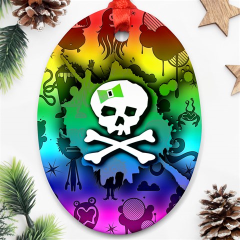 Kawaii Rainbow Skull Ornament (Oval) from ArtsNow.com Front