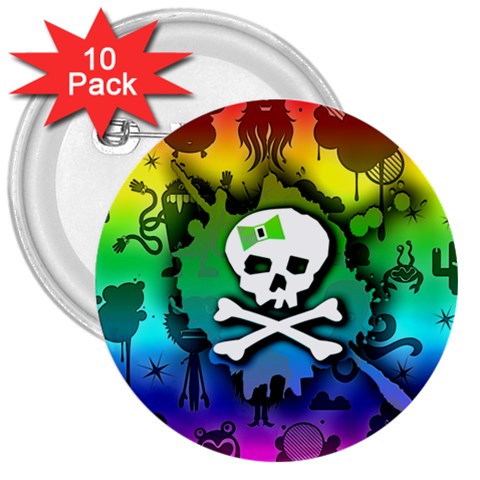 Kawaii Rainbow Skull 3  Button (10 pack) from ArtsNow.com Front