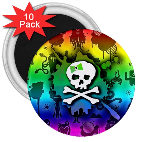 Kawaii Rainbow Skull 3  Magnet (10 pack) from ArtsNow.com Front