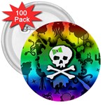 Kawaii Rainbow Skull 3  Button (100 pack)