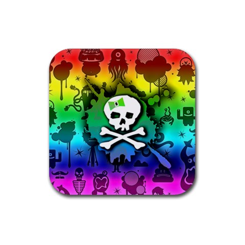 Kawaii Rainbow Skull Rubber Coaster (Square) from ArtsNow.com Front