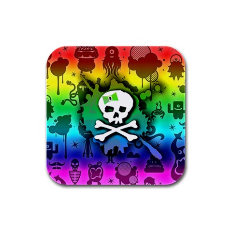 Kawaii Rainbow Skull Rubber Square Coaster (4 pack) from ArtsNow.com Front