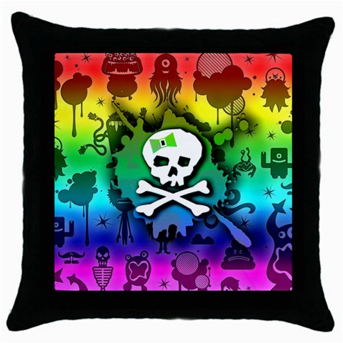 Kawaii Rainbow Skull Throw Pillow Case (Black) from ArtsNow.com Front