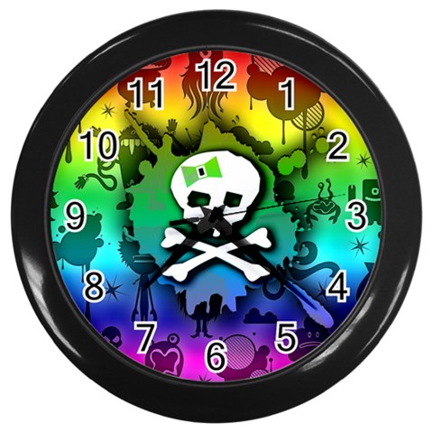 Kawaii Rainbow Skull Wall Clock (Black) from ArtsNow.com Front