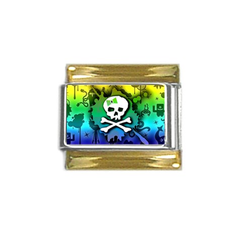 Kawaii Rainbow Skull Gold Trim Italian Charm (9mm) from ArtsNow.com Front