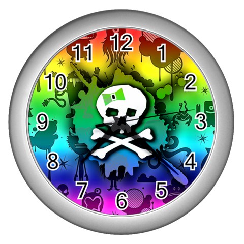 Kawaii Rainbow Skull Wall Clock (Silver) from ArtsNow.com Front