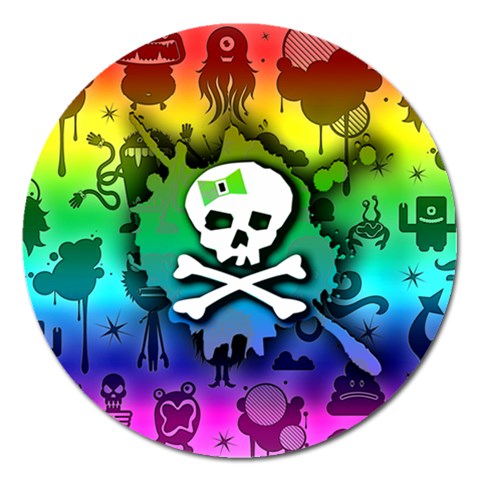 Kawaii Rainbow Skull Magnet 5  (Round) from ArtsNow.com Front