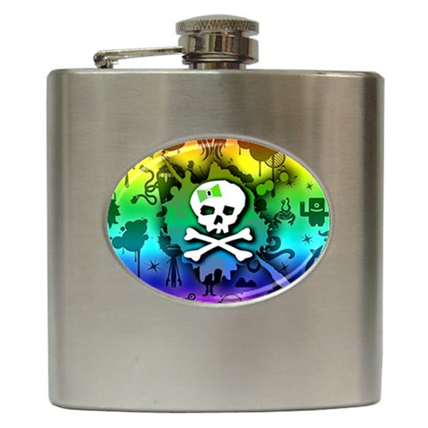 Kawaii Rainbow Skull Hip Flask (6 oz) from ArtsNow.com Front