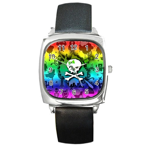 Kawaii Rainbow Skull Square Metal Watch from ArtsNow.com Front