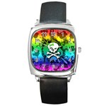 Kawaii Rainbow Skull Square Metal Watch