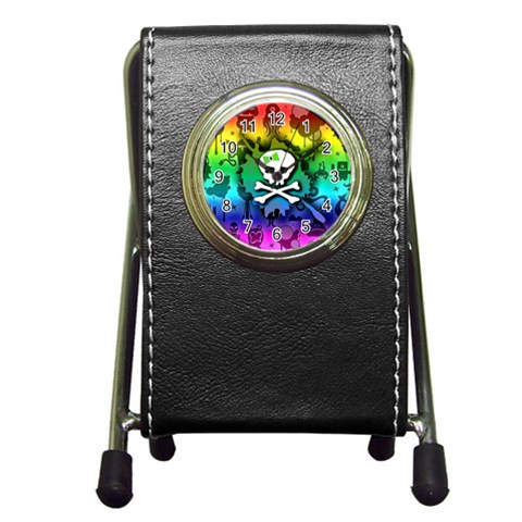 Kawaii Rainbow Skull Pen Holder Desk Clock from ArtsNow.com Front