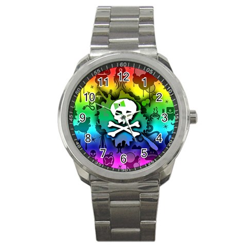 Kawaii Rainbow Skull Sport Metal Watch from ArtsNow.com Front